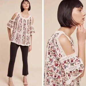 *Anthropologie* Maylou Open-Shoulder Floral Blouse, size XS.